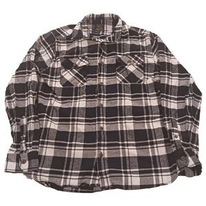 Jachs Mens L Plaid Heritage Flannel Button Down Shirt Black White Outdoor Biker